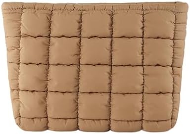 Puffy Quilted Makeup Bag for Women, Cosmetic Bag, Travel Toiletry Organizer Pouch Clutch (Black)