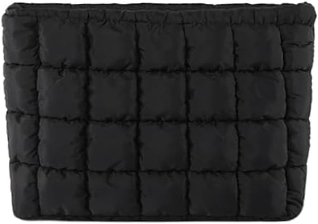 Puffy Quilted Makeup Bag for Women, Cosmetic Bag, Travel Toiletry Organizer Pouch Clutch (Black)