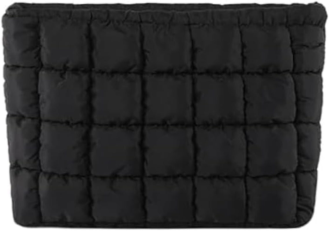 Puffy Quilted Makeup Bag for Women, Cosmetic Bag, Travel Toiletry Organizer Pouch Clutch (Black)